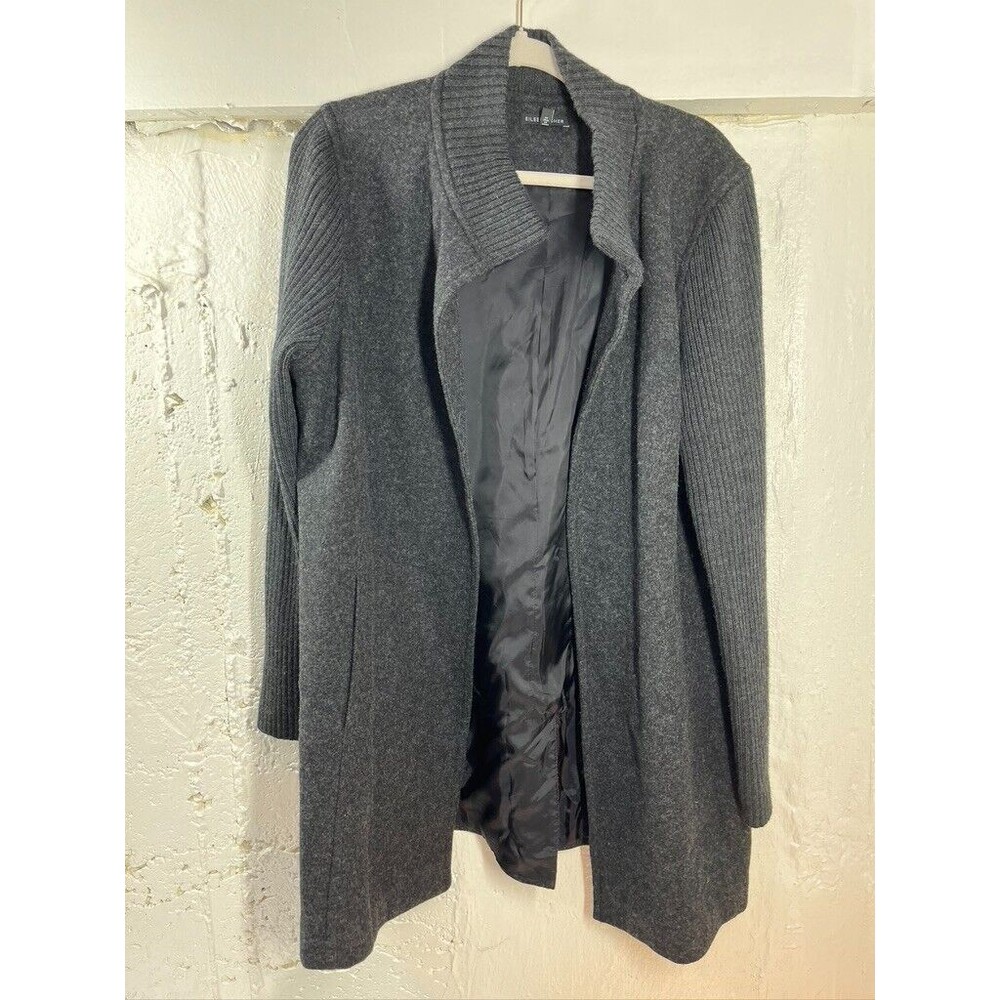 EILEEN FISHER WOMENS MED OPEN FRONT CARDIGAN MERINO WOOL BLEND LINED SWEATER